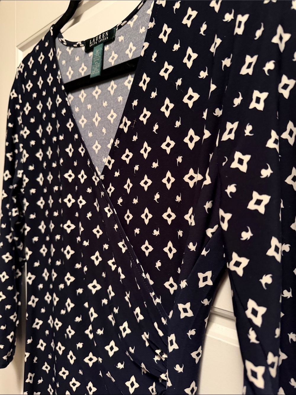 NWOT Ralph Lauren Navy and White Geometric Midi Dress - Picture 3 of 6